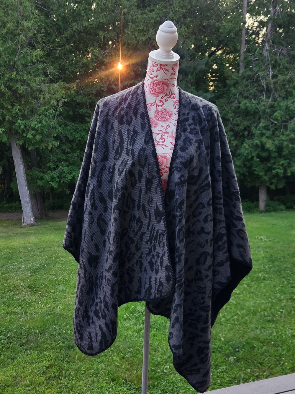 Apt. 9 Charcoal and Black Leopard Print Open-Front Poncho